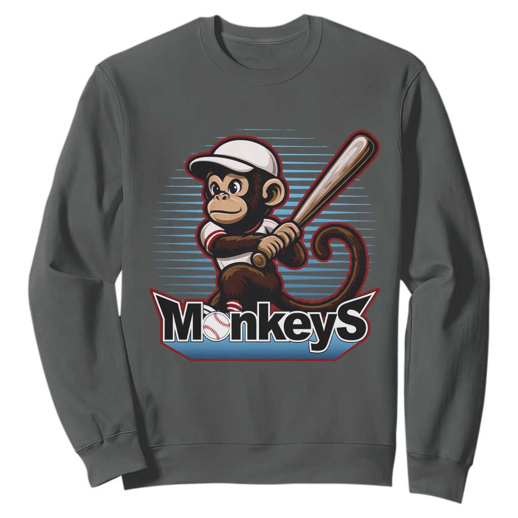 Funny Chimpanzee Swinging Bat Baseball Sweatshirt Sport Humor Gift TS12 Dark Heather Print Your Wear
