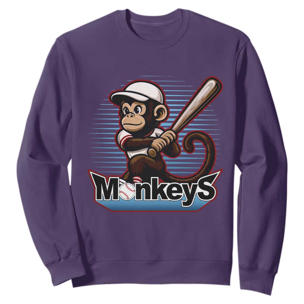 Funny Chimpanzee Swinging Bat Baseball Sweatshirt Sport Humor Gift TS12 Purple Print Your Wear