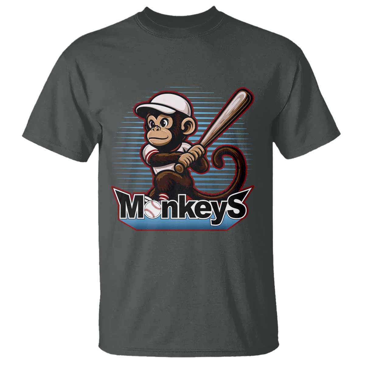 Funny Chimpanzee Swinging Bat Baseball T Shirt Sport Humor Gift TS12 Dark Heather Print Your Wear