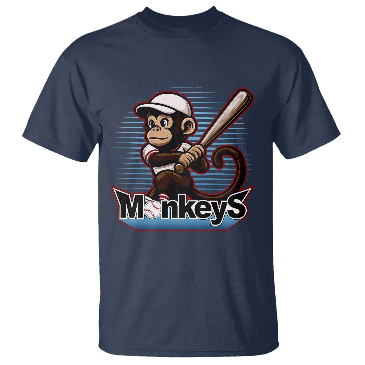 Funny Chimpanzee Swinging Bat Baseball T Shirt Sport Humor Gift TS12 Navy Print Your Wear