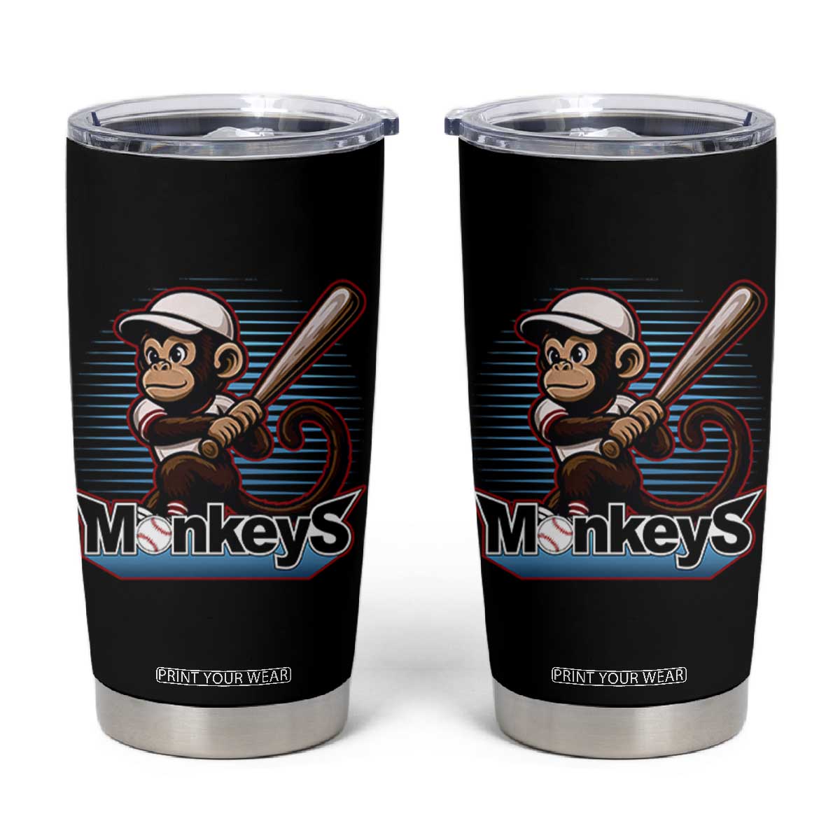 Funny Chimpanzee Swinging Bat Baseball Tumbler Cup Sport Humor Gift TS12 Black Print Your Wear