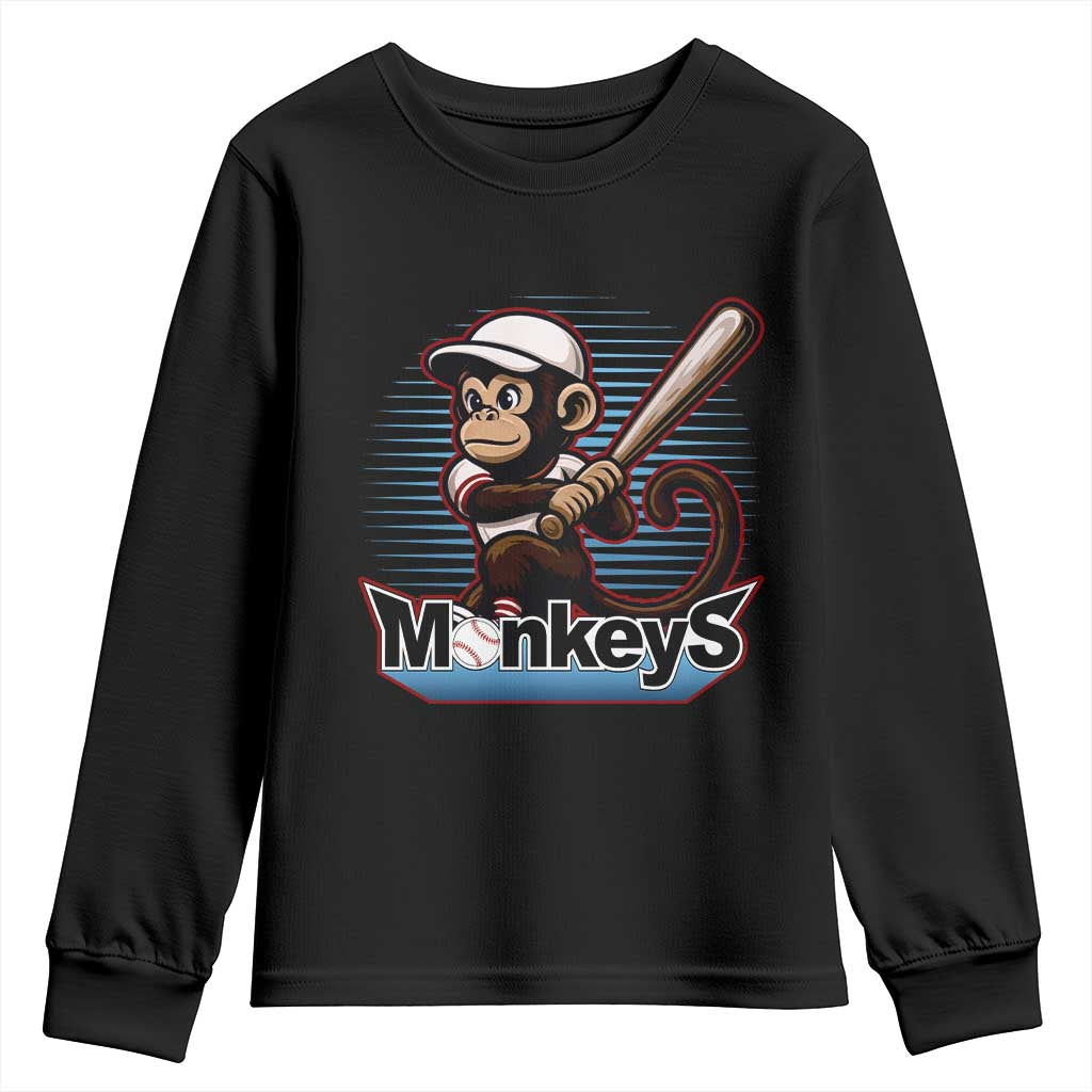 Funny Chimpanzee Swinging Bat Baseball Youth Sweatshirt Sport Humor Gift TS12 Black Print Your Wear