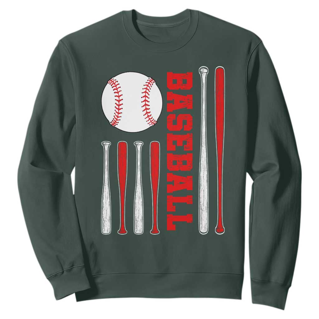 Patriotic Baseball American Flag Sweatshirt Sports Lover Gift TS12 Dark Forest Green Print Your Wear