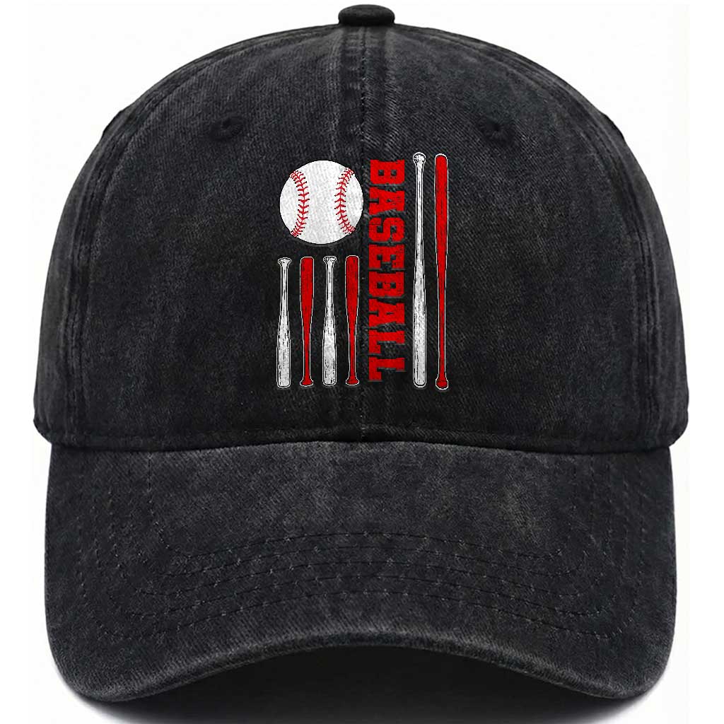 Patriotic Baseball American Flag Washed Cotton Baseball Cap Sports Lover Gift TS12 Washed Cap Universal Fit Black Print Your Wear