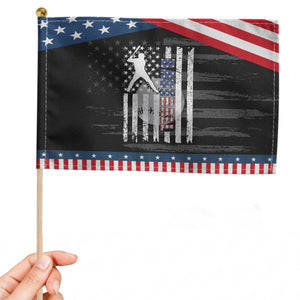 Patriotic Baseball Lover Patriotic Handheld Flag USA American Flag Gift TS12 Distressed 8.2" × 5.5" Black Blue Print Your Wear