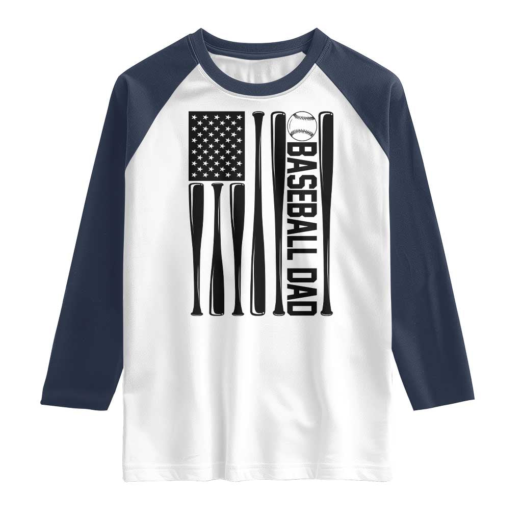 Baseball Dad Patriotic Raglan Shirt USA American Flag Gift TS12 White Navy Print Your Wear