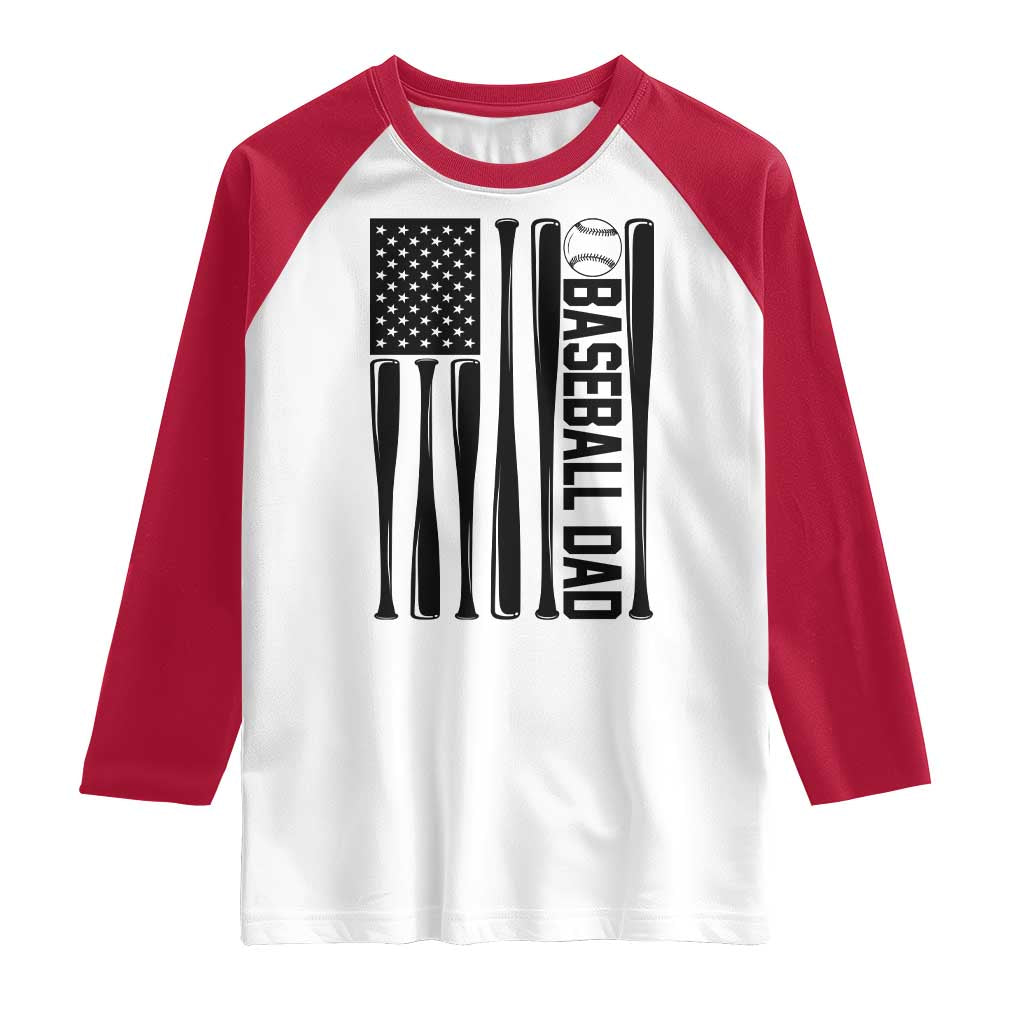 Baseball Dad Patriotic Raglan Shirt USA American Flag Gift TS12 White Red Print Your Wear