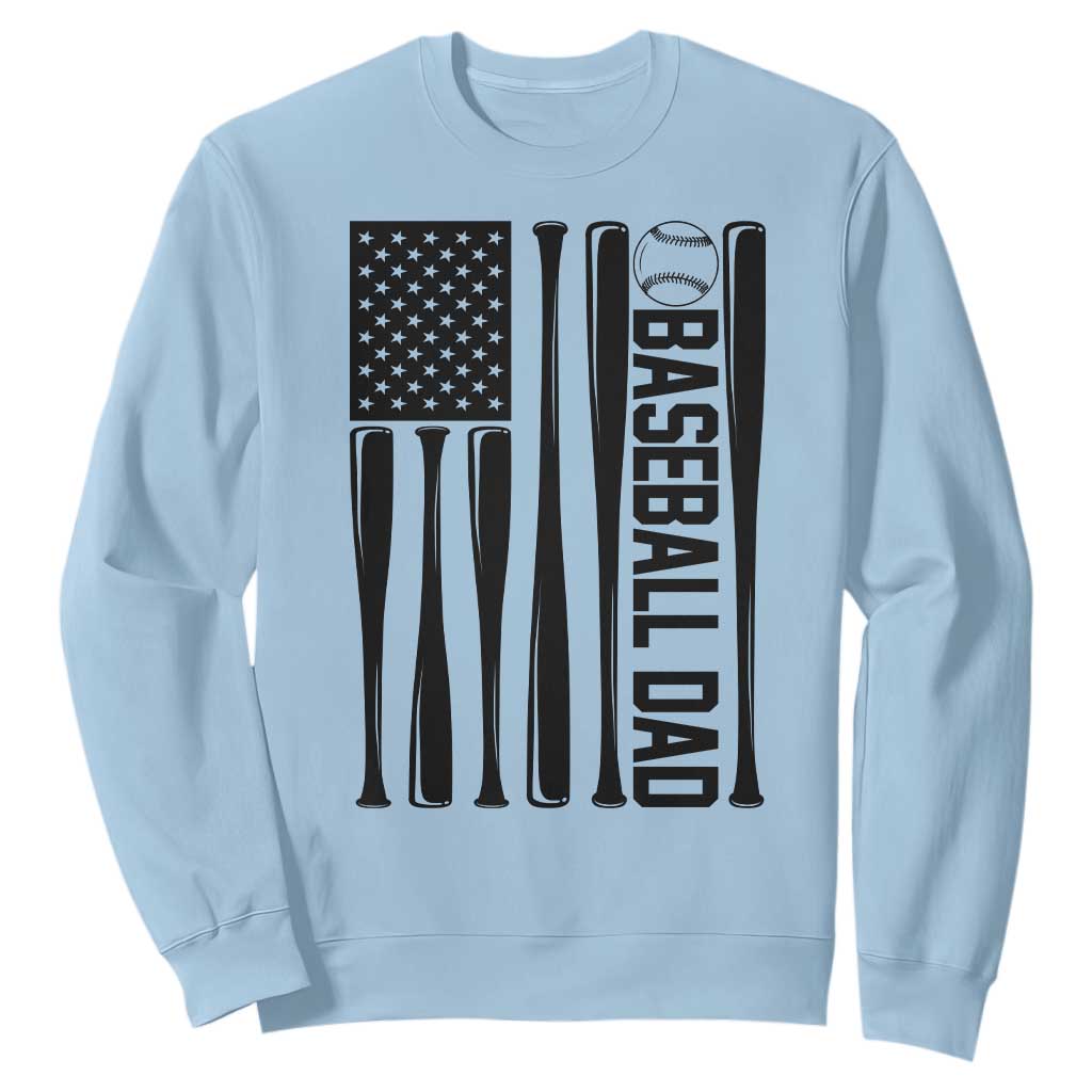 Baseball Dad Patriotic Sweatshirt USA American Flag Gift TS12 Light Blue Print Your Wear