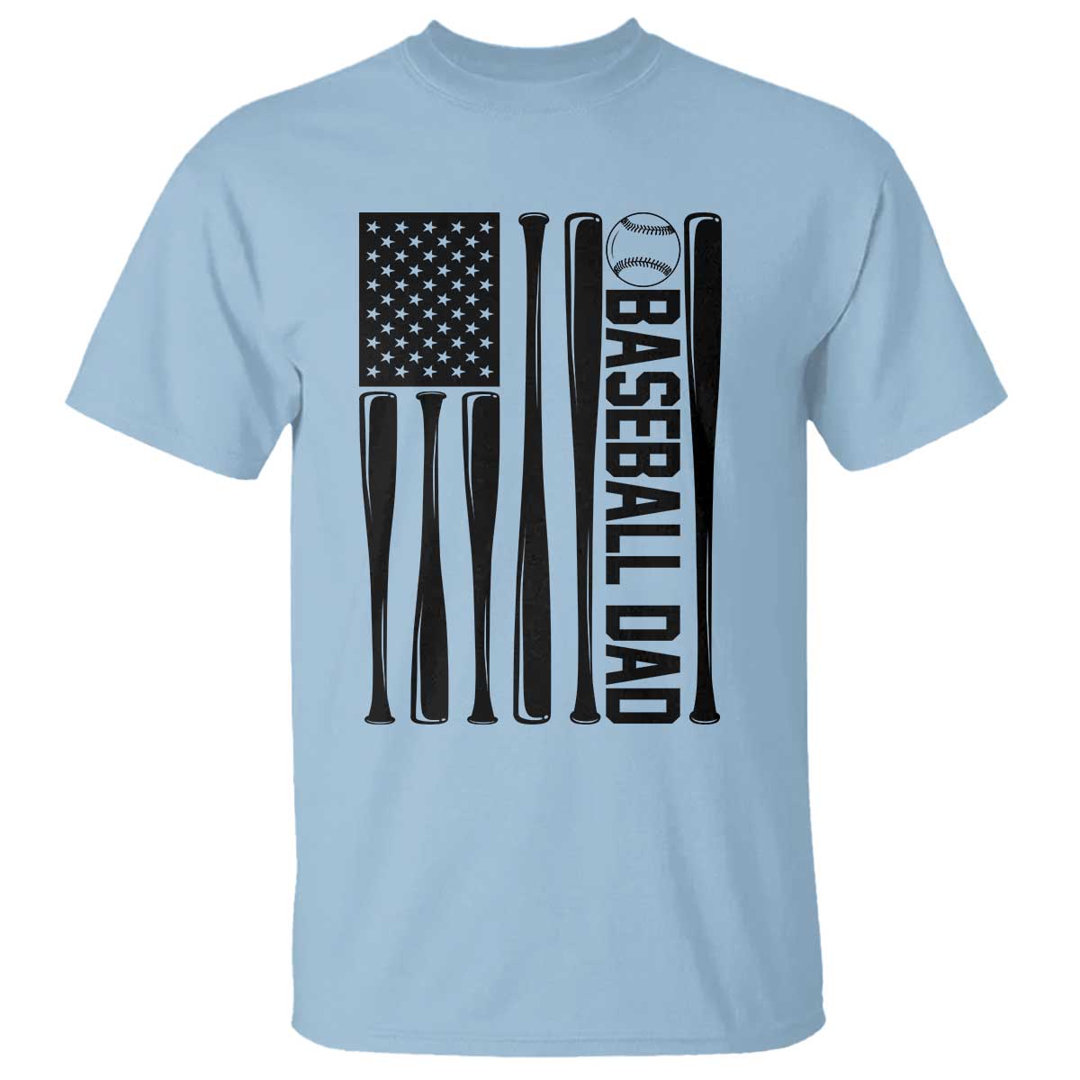 Baseball Dad Patriotic T Shirt USA American Flag Gift TS12 Light Blue Print Your Wear