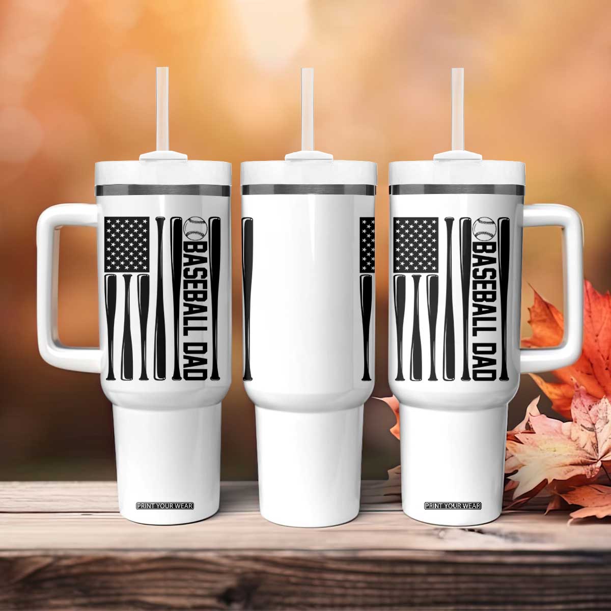 Baseball Dad Patriotic Tumbler With Handle USA American Flag Gift TS12 Print Your Wear