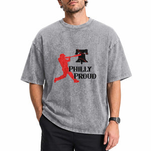 Baseball Lover Washed Cotton T-Shirt Vintage Liberty Bell Philly Proud