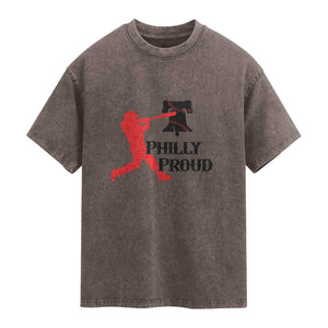 Baseball Lover Washed Cotton T-Shirt Vintage Liberty Bell Philly Proud