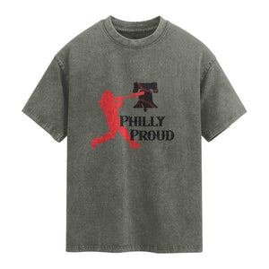 Baseball Lover Washed Cotton T-Shirt Vintage Liberty Bell Philly Proud