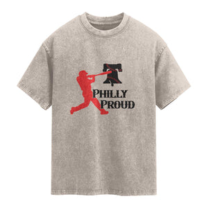 Baseball Lover Washed Cotton T-Shirt Vintage Liberty Bell Philly Proud