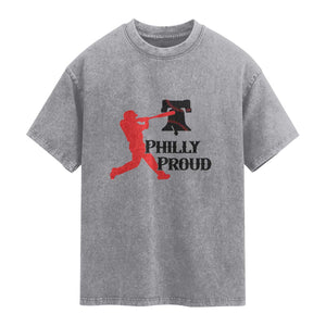 Baseball Lover Washed Cotton T-Shirt Vintage Liberty Bell Philly Proud