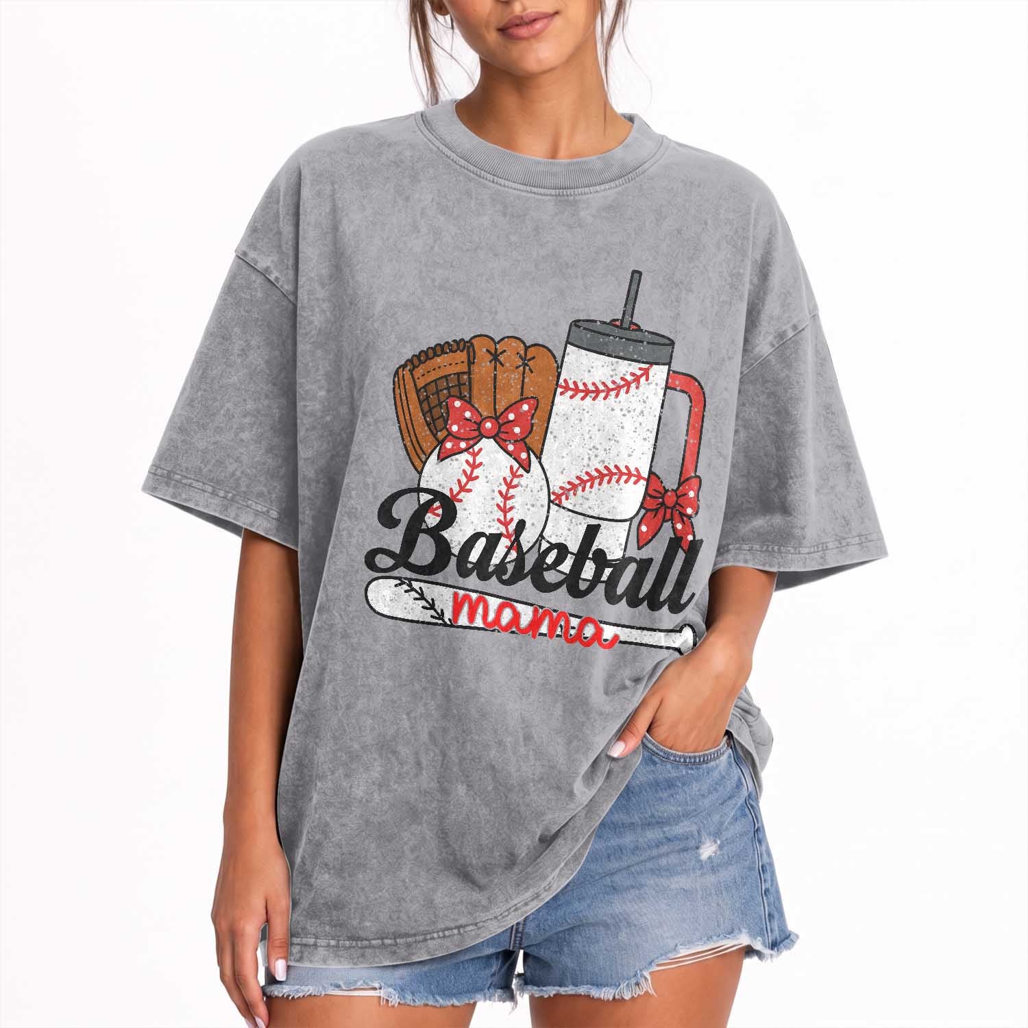 Baseball Mama Washed Cotton T-Shirt Funny Sports Mom Life Lover