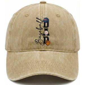 Baseball Dad Washed Cotton Baseball Cap Funny Sports Papa Life Lover TS12 Washed Cap Universal Fit Khaki Print Your Wear