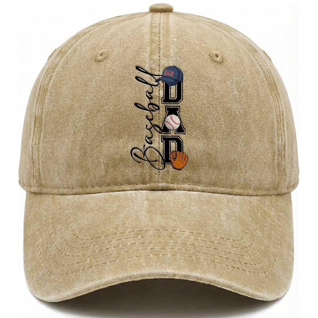 Baseball Dad Washed Cotton Baseball Cap Funny Sports Papa Life Lover TS12 Washed Cap Universal Fit Khaki Print Your Wear