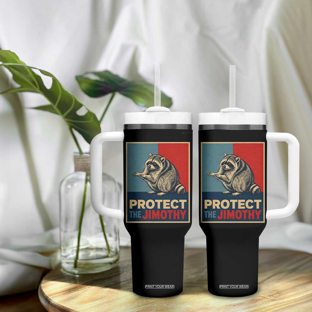Protect The Jimothy Tumbler With Handle Funny Retro Trash Panda Animal Lover Meme TS12 Print Your Wear