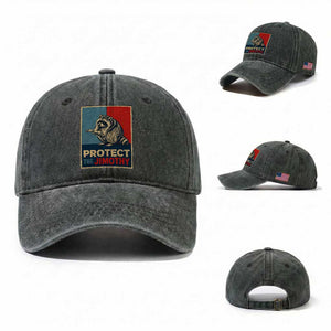 Protect The Jimothy Washed Cotton Baseball Cap Funny Retro Trash Panda Animal Lover Meme TS12 Washed Cap Universal Fit Dark Green Print Your Wear