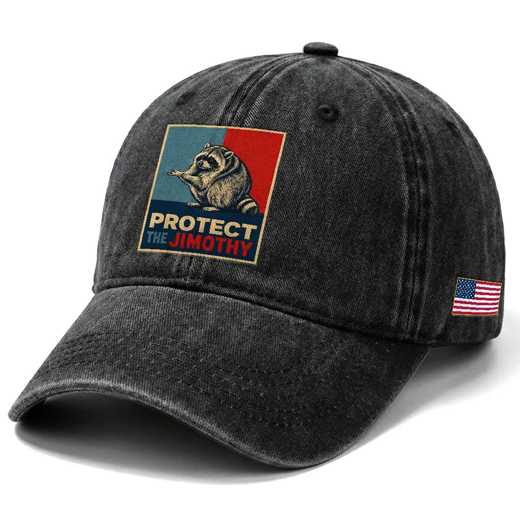 Protect The Jimothy Washed Cotton Baseball Cap Funny Retro Trash Panda Animal Lover Meme TS12 Print Your Wear