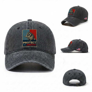 Protect The Jimothy Washed Cotton Baseball Cap Funny Retro Trash Panda Animal Lover Meme TS12 Washed Cap Universal Fit Dark Gray Print Your Wear