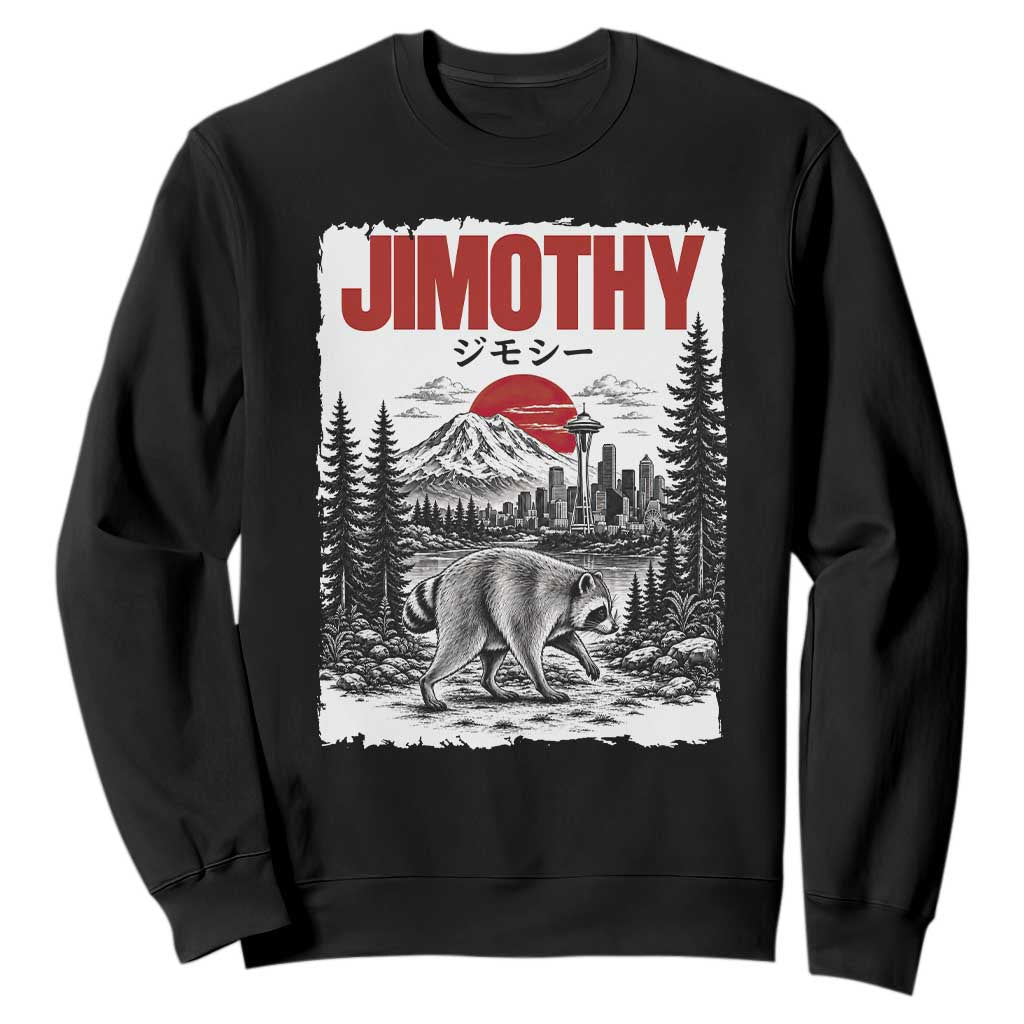 Jimothy The Raccoon Sweatshirt Seattle Skyline Mount Rainier Japanese Retro Vintage Art TS12 Black Print Your Wear