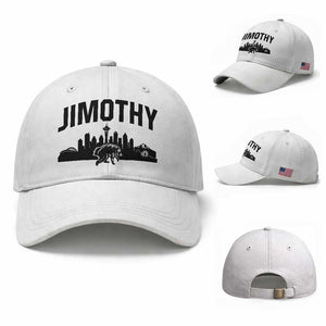 Jimothy The Raccoon Baseball Cap Seattle Space Needle Mount Rainier Landscape Art TS12 Baseball Cap Universal Fit White Print Your Wear