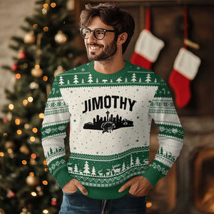 Jimothy The Raccoon Ugly Christmas Sweater Seattle Space Needle Mount Rainier Landscape Art TS12 Beige Green Print Your Wear