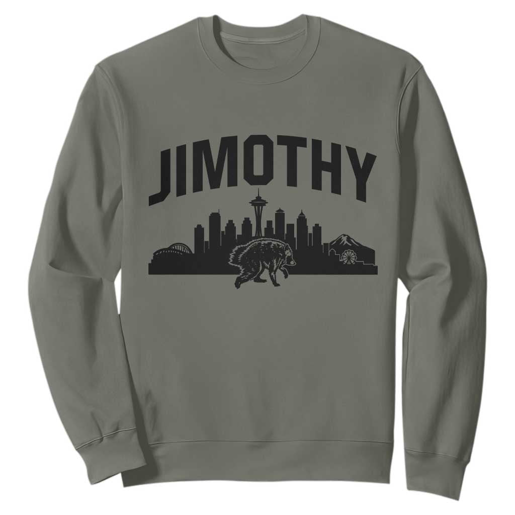 Jimothy The Raccoon Sweatshirt Seattle Space Needle Mount Rainier Landscape Art TS12 Military Green Print Your Wear