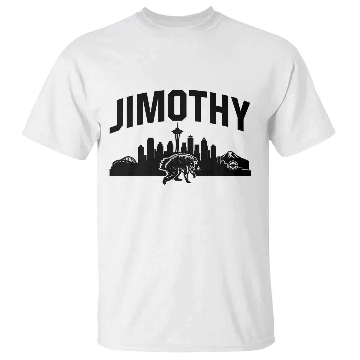 Jimothy The Raccoon T Shirt Seattle Space Needle Mount Rainier Landscape Art TS12 White Print Your Wear
