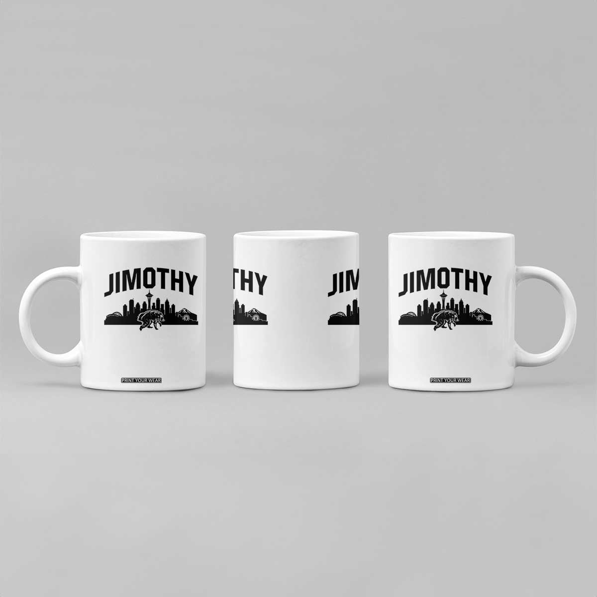 Jimothy The Raccoon Coffee Mug Seattle Space Needle Mount Rainier Landscape Art TS12 Print Your Wear