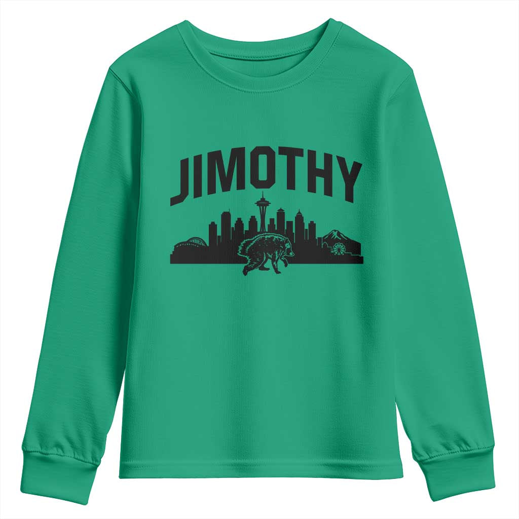 Jimothy The Raccoon Youth Sweatshirt Seattle Space Needle Mount Rainier Landscape Art TS12 Irish Green Print Your Wear