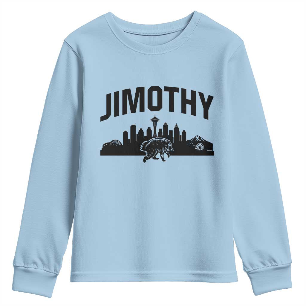 Jimothy The Raccoon Youth Sweatshirt Seattle Space Needle Mount Rainier Landscape Art TS12 Light Blue Print Your Wear