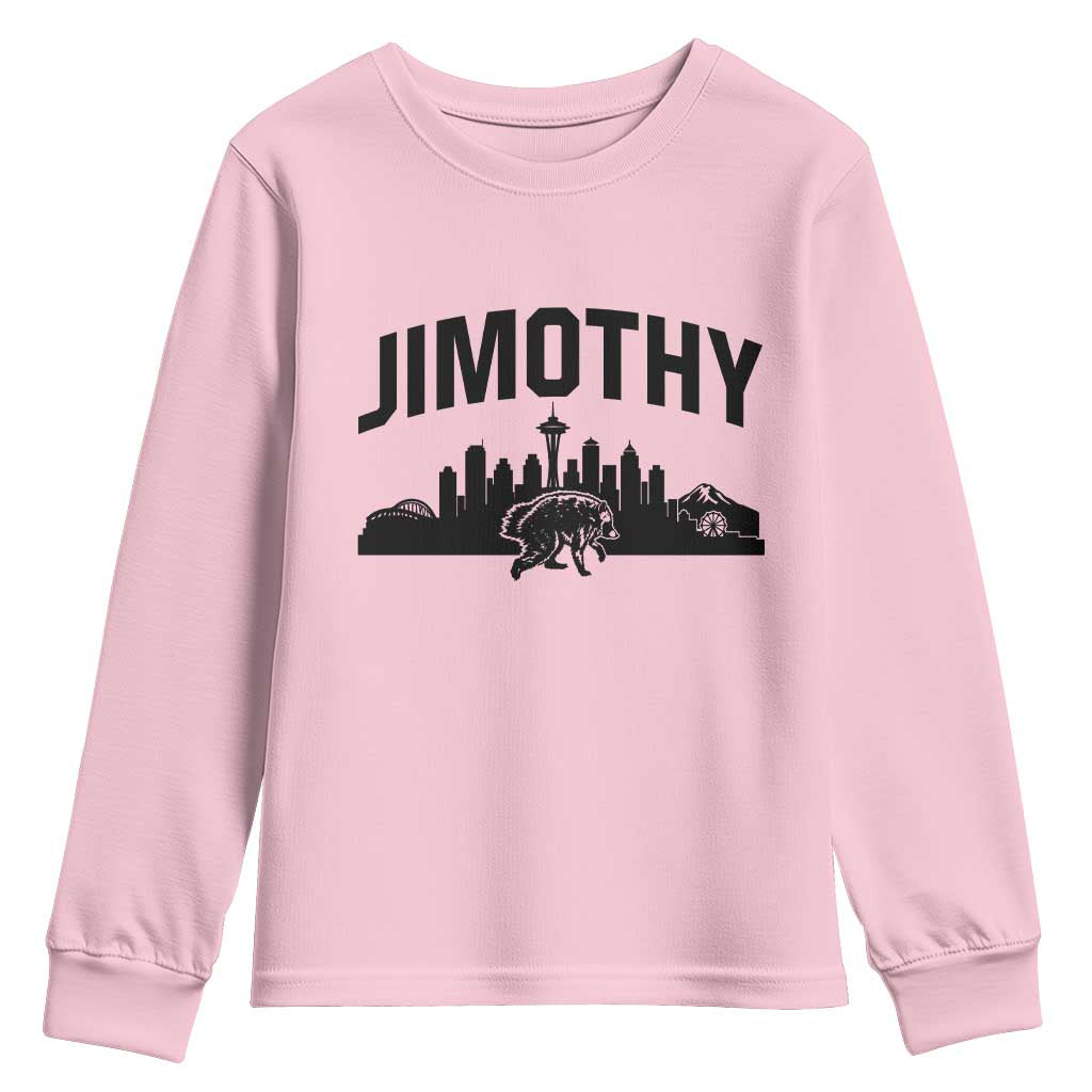 Jimothy The Raccoon Youth Sweatshirt Seattle Space Needle Mount Rainier Landscape Art TS12 Light Pink Print Your Wear