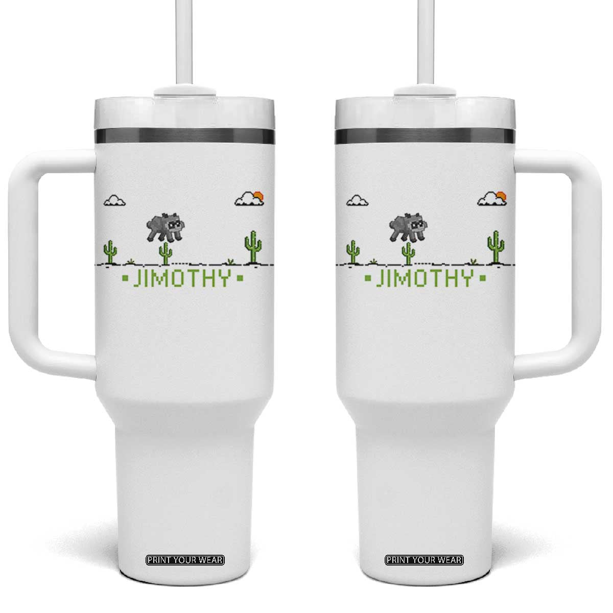 Funny Jimothy The Raccoon Tumbler With Handle Pixel Art Retro Gaming Trash Panda Meme TS12 One Size: 40 oz White Print Your Wear