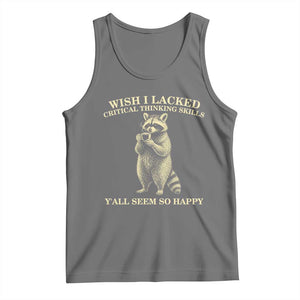 Funny Raccoon Coffee Drinker Tank Top Wish I Lacked Critical Thinking Skills TS12 Black Heather Print Your Wear
