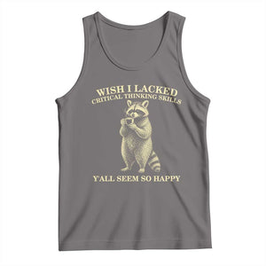 Funny Raccoon Coffee Drinker Tank Top Wish I Lacked Critical Thinking Skills TS12 Deep Heather Print Your Wear