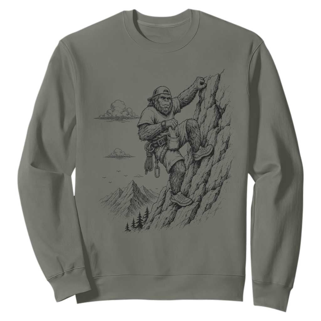 Funny Bigfoot Mountain Climber Sweatshirt Outdoor Hiking Adventure TS12 Military Green Print Your Wear