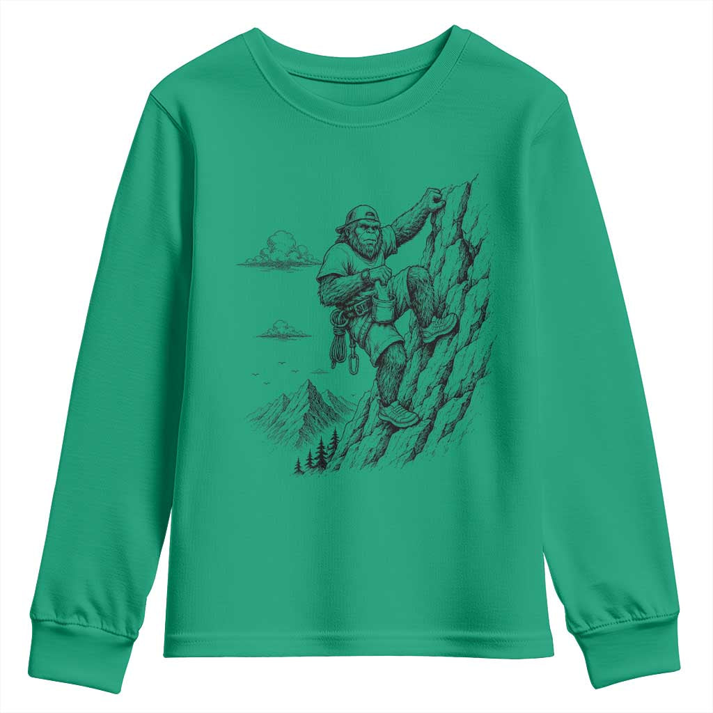 Funny Bigfoot Mountain Climber Youth Sweatshirt Outdoor Hiking Adventure TS12 Irish Green Print Your Wear