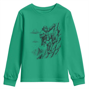 Funny Bigfoot Mountain Climber Youth Sweatshirt Outdoor Hiking Adventure TS12 Irish Green Print Your Wear