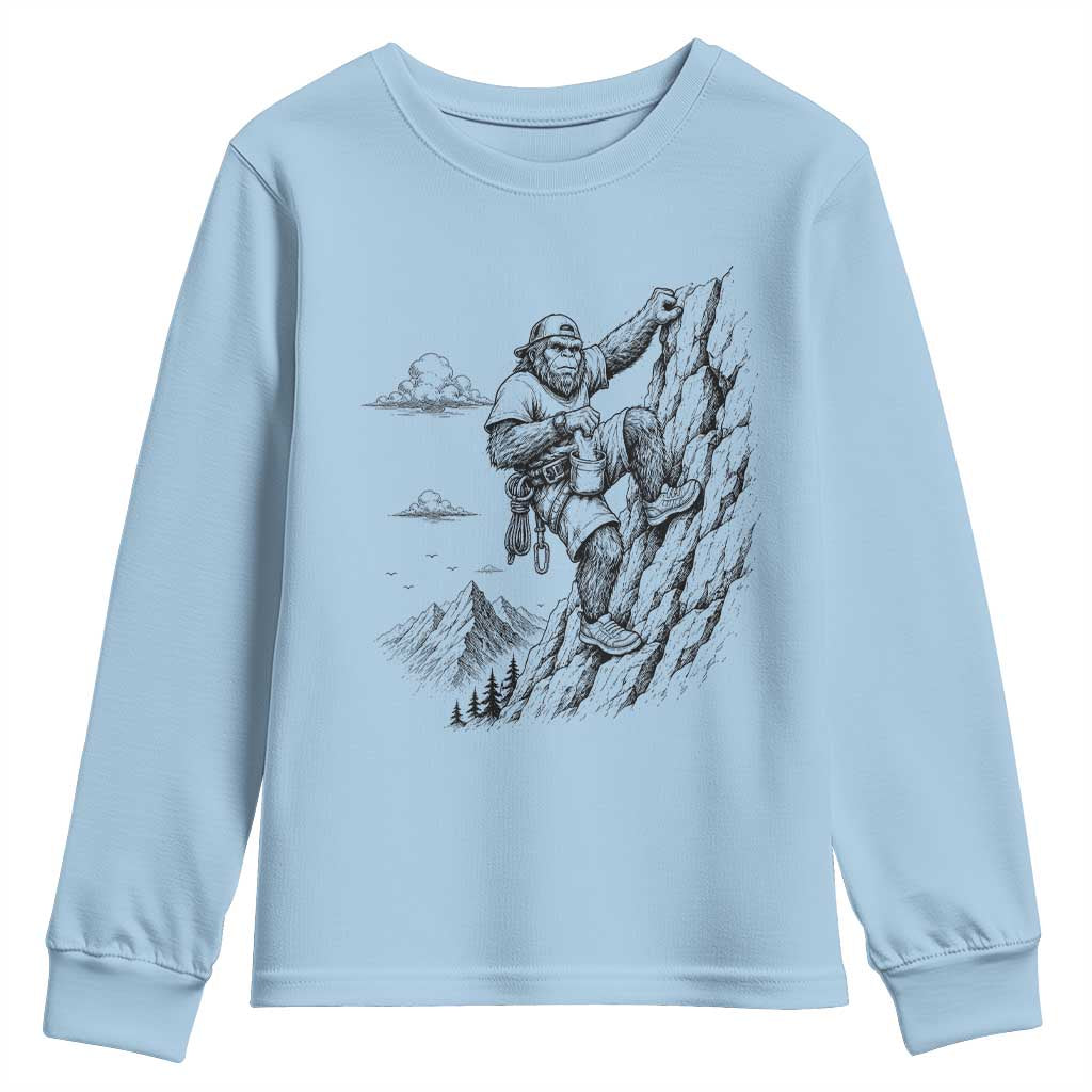 Funny Bigfoot Mountain Climber Youth Sweatshirt Outdoor Hiking Adventure TS12 Light Blue Print Your Wear