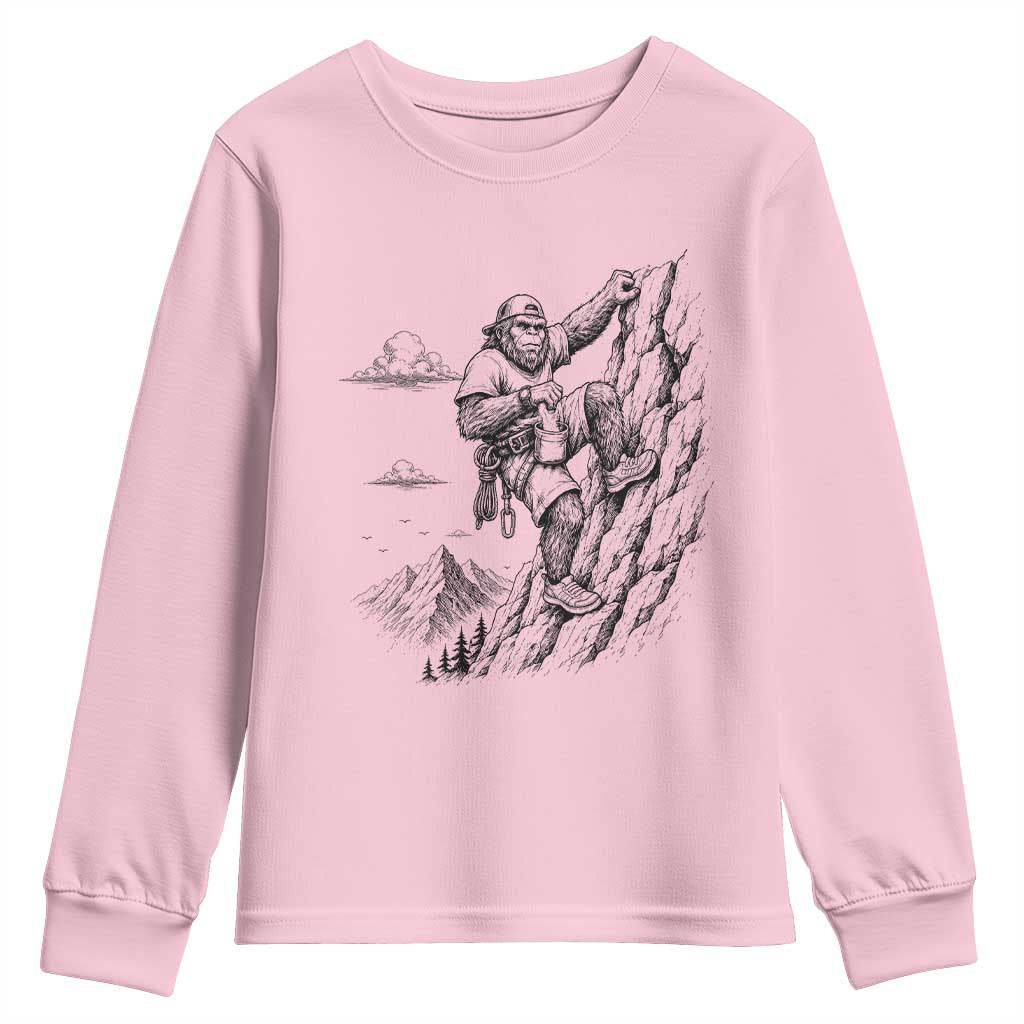 Funny Bigfoot Mountain Climber Youth Sweatshirt Outdoor Hiking Adventure TS12 Light Pink Print Your Wear