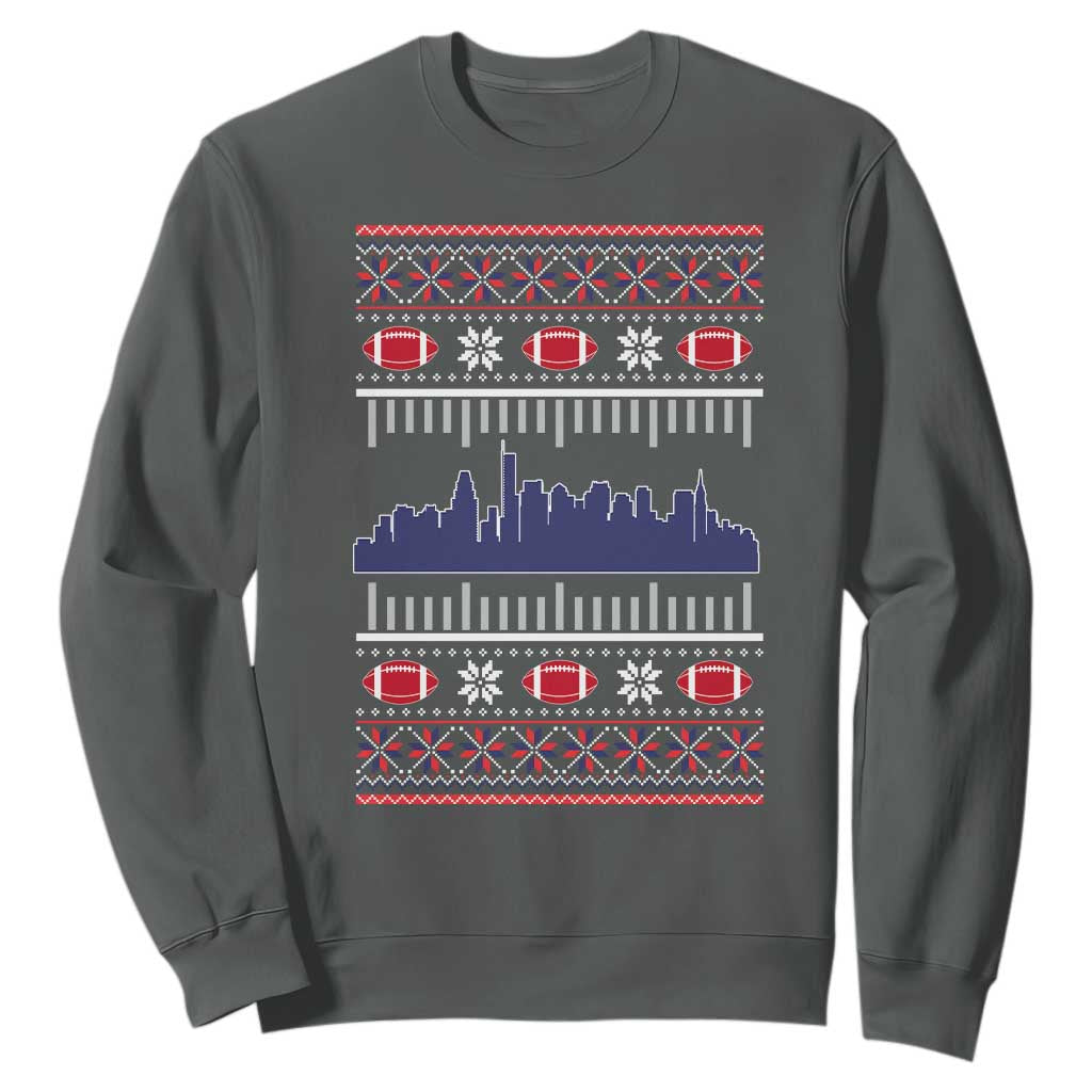 New England Skyline Game Day Sweatshirt Ugly Christmas Football Fan Gift TS12 Dark Heather Print Your Wear