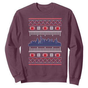 New England Skyline Game Day Sweatshirt Ugly Christmas Football Fan Gift TS12 Maroon Print Your Wear