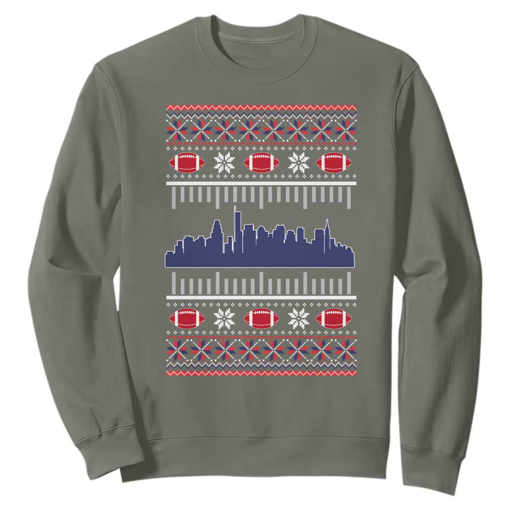 New England Skyline Game Day Sweatshirt Ugly Christmas Football Fan Gift TS12 Military Green Print Your Wear