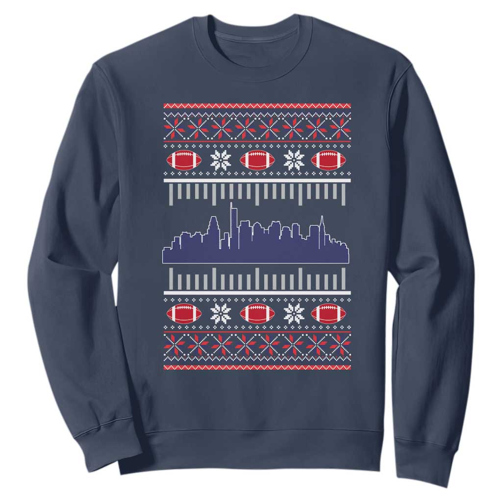 New England Skyline Game Day Sweatshirt Ugly Christmas Football Fan Gift TS12 Navy Print Your Wear