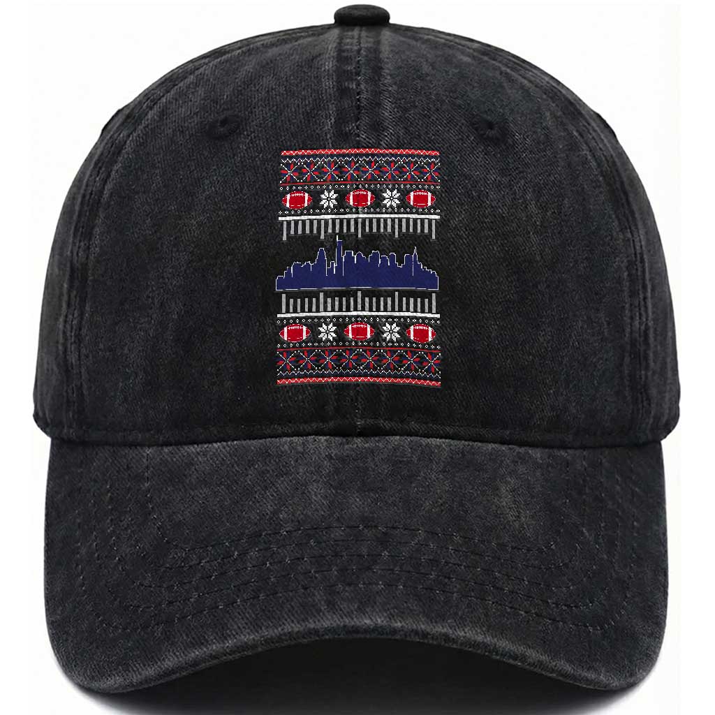 New England Skyline Game Day Washed Cotton Baseball Cap Ugly Christmas Football Fan Gift TS12 Print Your Wear