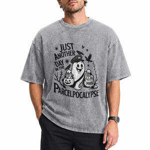 Halloween Mail Carrier Spooky Ghost Washed Cotton T-Shirt