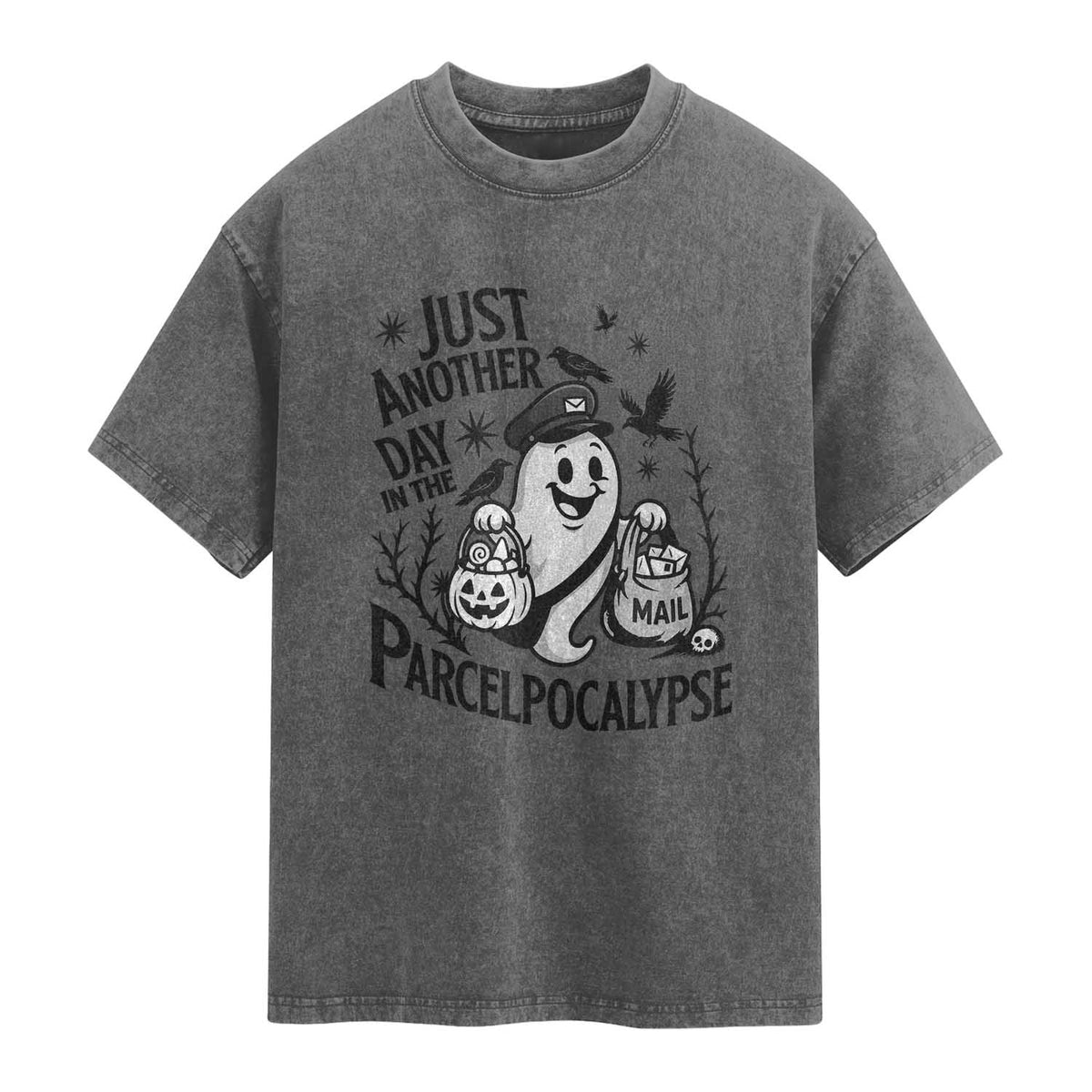 Halloween Mail Carrier Spooky Ghost Washed Cotton T-Shirt